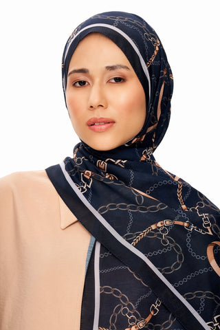 Moi Scarf Côte d’Azur Supérieur Soft Desenli Şal Derin Gece