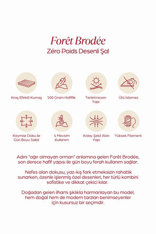 Moi Scarf Forêt Brodée Zéro Poids Desenli Şal Ekru