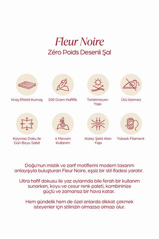 Moi Scarf Fleur Noire Zéro Poids Desenli Şal Siyah