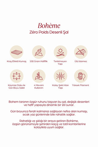 Moi Scarf Bohème Zéro Poids Desenli Şal Soluk Mavi