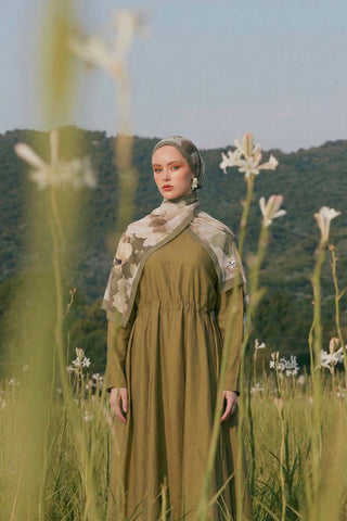 Moi Scarf Brume d’Amour Fransız İpeği Desenli Şal Soft Yeşil