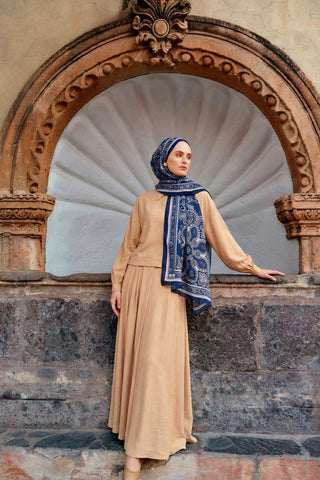 Moi Scarf PAİSLEY SHADOW Superior Soft Etnik Desenli Şal Çivit