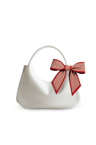 Moi Scarf Kırmızı Renkli, Geometrik Krem Desenli Twilly Fular