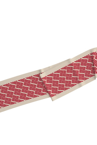 Moi Scarf Krem Renkli, Geometrik Kırmızı Desenli Twilly Fular