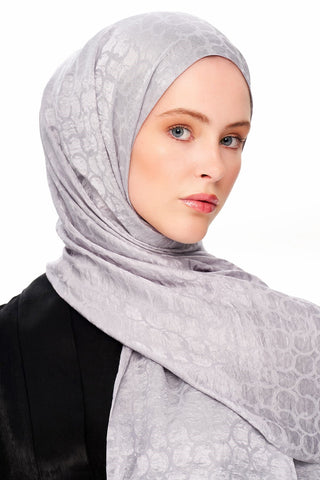 Moi Scarf Perle Premium Jakarlı Şal Gümüş