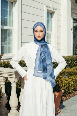 Moi Scarf Souffle du Matin Fransız İpeği Desenli Şal Lacivert