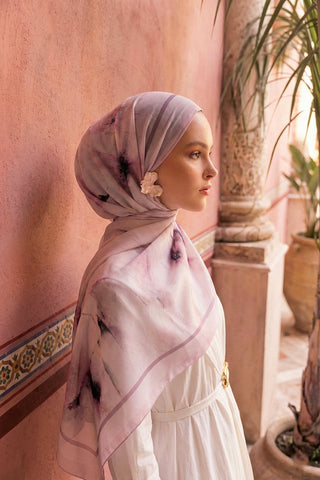 Moi Scarf Souffle du Matin Fransız İpeği Desenli Şal Lila