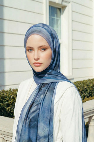 Moi Scarf Souffle du Matin Fransız İpeği Desenli Şal Lacivert