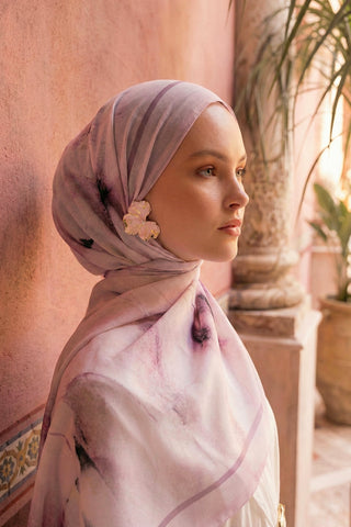 Moi Scarf Souffle du Matin Fransız İpeği Desenli Şal Lila