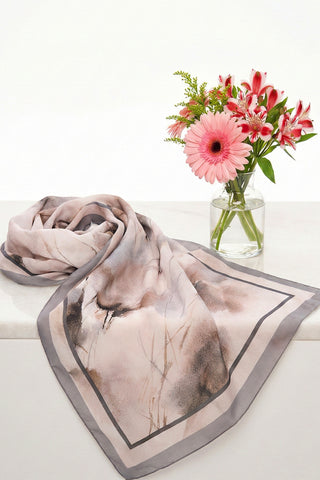 Moi Scarf Souffle du Matin Fransız İpeği Desenli Şal Bej