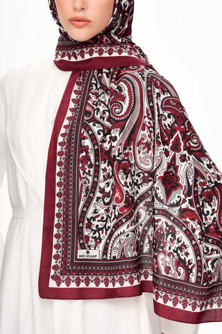 Moi Scarf Forêt Brodée Zéro Poids Desenli Şal Bordo