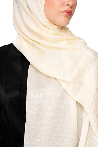 Moi Scarf Perle Premium Jakarlı Şal Kırık Beyaz