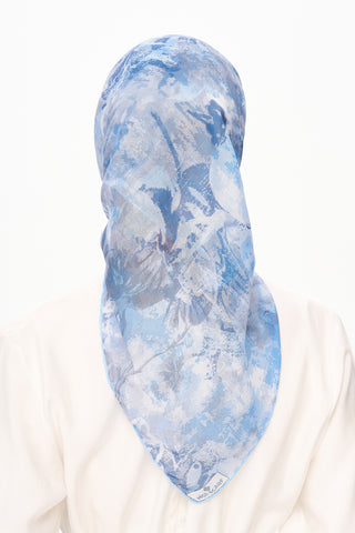 Moi Scarf Voile de Lin Kare Eşarp Mavi