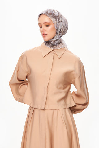 Moi Scarf Voile de Lin Kare Eşarp Bej
