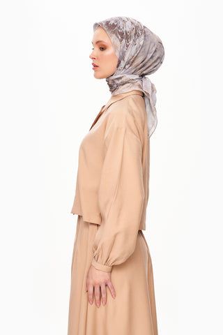 Moi Scarf Voile de Lin Kare Eşarp Bej