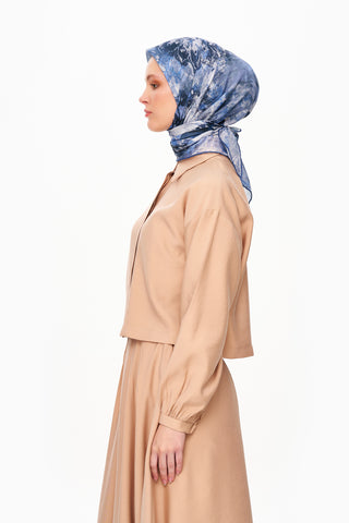 Moi Scarf Voile de Lin Kare Eşarp Koyu Mavi