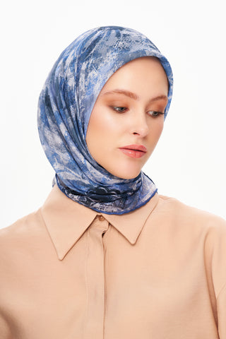 Moi Scarf Voile de Lin Kare Eşarp Koyu Mavi