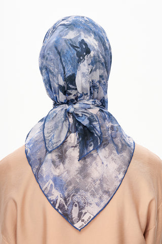 Moi Scarf Voile de Lin Kare Eşarp Koyu Mavi
