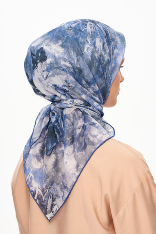 Moi Scarf Voile de Lin Kare Eşarp Koyu Mavi