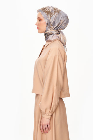 Moi Scarf Voile de Lin Kare Eşarp Taş