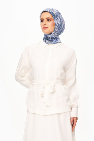 Moi Scarf Voile de Lin Kare Eşarp Pastel Mavi