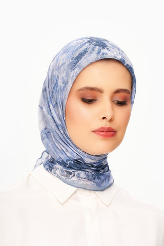 Moi Scarf Voile de Lin Kare Eşarp Pastel Mavi