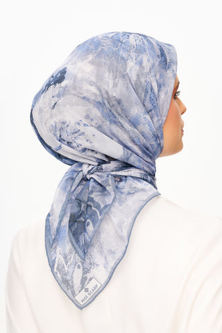 Moi Scarf Voile de Lin Kare Eşarp Pastel Mavi