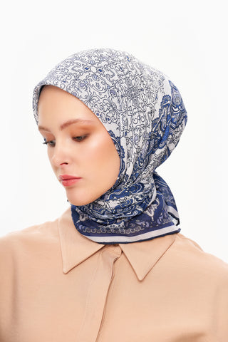 Moi Scarf Éternité Baroque Superior Soft Kare Eşarp Koyu Mavi