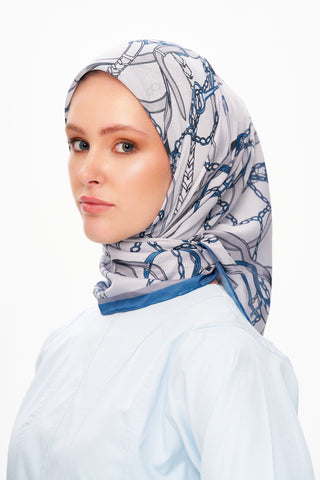 Moi Scarf Chaîne Éternelle Superior Soft Kare Eşarp Mavi