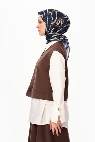 Moi Scarf Chaîne Éternelle Superior Soft Kare Eşarp Lacivert
