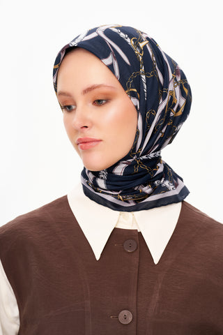 Moi Scarf Chaîne Éternelle Superior Soft Kare Eşarp Lacivert