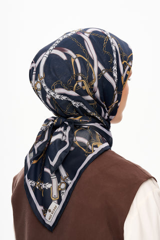 Moi Scarf Chaîne Éternelle Superior Soft Kare Eşarp Lacivert