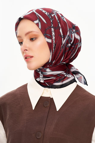 Moi Scarf Chaîne Éternelle Superior Soft Kare Eşarp Bordo