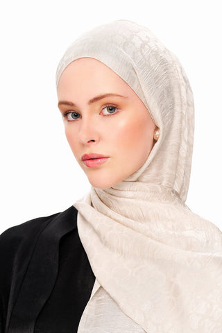 Moi Scarf Perle Premium Jakarlı Şal Krem