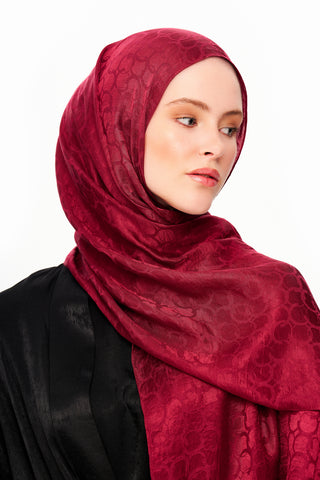 Moi Scarf Perle Premium Jakarlı Şal Kırmızı