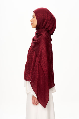 Moi Scarf Perle Premium Jakarlı Şal Bordo