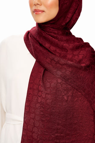 Moi Scarf Perle Premium Jakarlı Şal Bordo