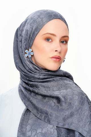 Moi Scarf Perla Premium Jakarlı Şal Koyu Gri