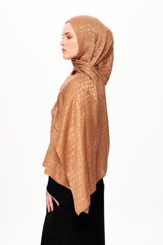 Moi Scarf Perle Premium Jakarlı Şal Hardal