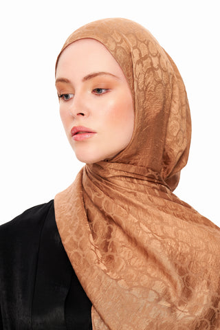 Moi Scarf Perle Premium Jakarlı Şal Hardal