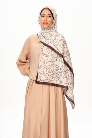 Moi Scarf Rose Vian Supérieure Soft Desenli Şal Sütlü Kahve