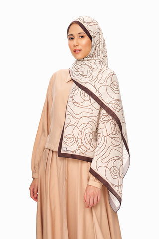 Moi Scarf Rose Vian Supérieure Soft Desenli Şal Sütlü Kahve