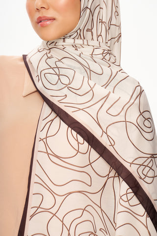 Moi Scarf Rose Vian Supérieure Soft Desenli Şal Sütlü Kahve