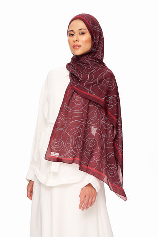 Moi Scarf Rose Vian Supérieure Soft Desenli Şal Bordo