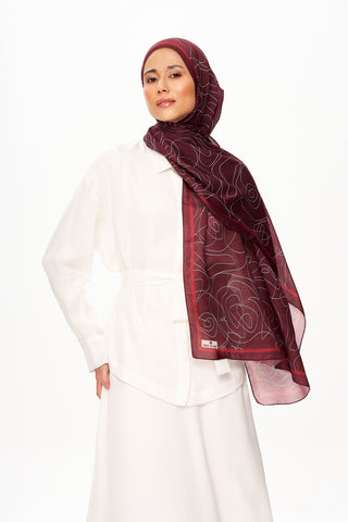Moi Scarf Rose Vian Supérieure Soft Desenli Şal Bordo