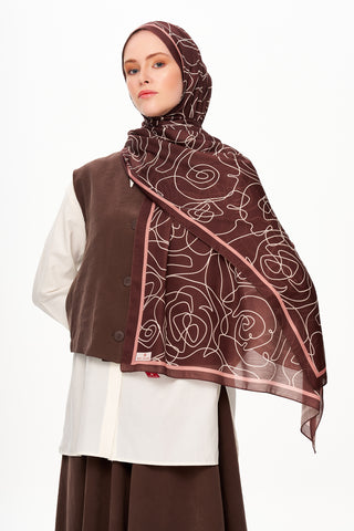 Moi Scarf Rose Vian Supérieure Soft Desenli Şal Çikolata