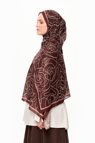 Moi Scarf Rose Vian Supérieure Soft Desenli Şal Çikolata