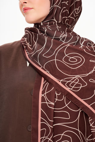 Moi Scarf Rose Vian Supérieure Soft Desenli Şal Çikolata