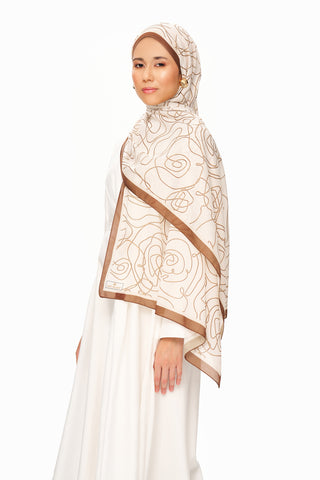 Moi Scarf Rose Vian Supérieure Soft Desenli Şal Ekru