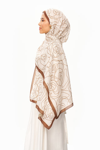 Moi Scarf Rose Vian Supérieure Soft Desenli Şal Ekru